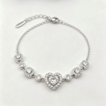 Romantic Heart Crystal Chain Bracelet in Polished Silver Finish