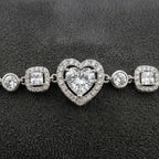 Romantic Heart Crystal Chain Bracelet in Polished Silver Finish