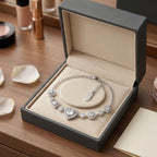 Romantic Heart Crystal Chain Bracelet in Polished Silver Finish