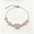Blush Pink Heart Crystal Chain Bracelet in Polished Silver Finish
