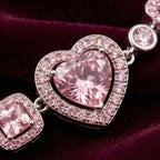 Blush Pink Heart Crystal Chain Bracelet in Polished Silver Finish