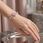 Blush Pink Heart Crystal Chain Bracelet in Polished Silver Finish