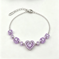Lavender Heart Crystal Chain Bracelet in Polished Silver Finish