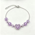 Lavender Heart Crystal Chain Bracelet in Polished Silver Finish