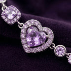 Lavender Heart Crystal Chain Bracelet in Polished Silver Finish