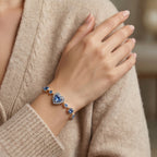 Royal Blue Heart Crystal Chain Bracelet in Gold Finish