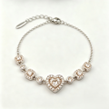 Champagne Heart Crystal Chain Bracelet in Polished Silver Finish