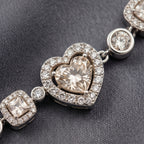 Champagne Heart Crystal Chain Bracelet in Polished Silver Finish