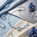 Sky Blue Heart Crystal Chain Bracelet in Polished Silver Finish