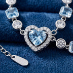 Sky Blue Heart Crystal Chain Bracelet in Polished Silver Finish