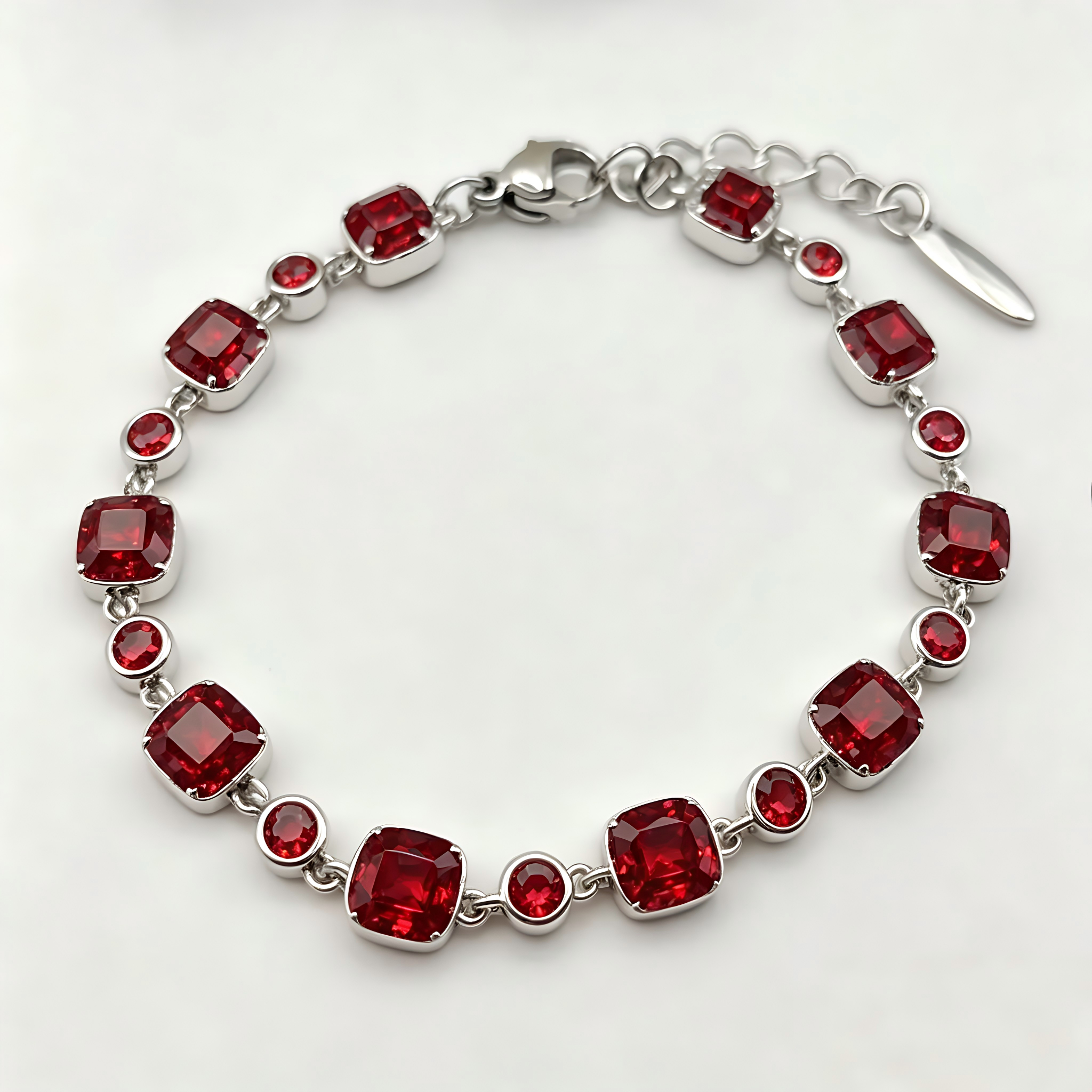 Radiant Red Crystal Link Bracelet in Polished Silver Finish