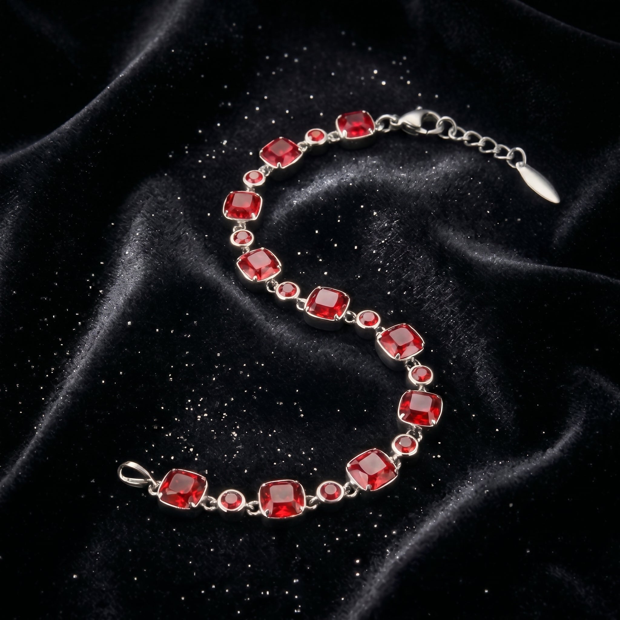 Radiant Red Crystal Link Bracelet in Polished Silver Finish