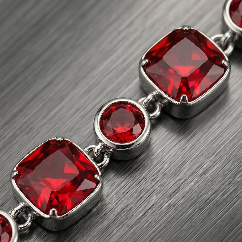 Radiant Red Crystal Link Bracelet in Polished Silver Finish