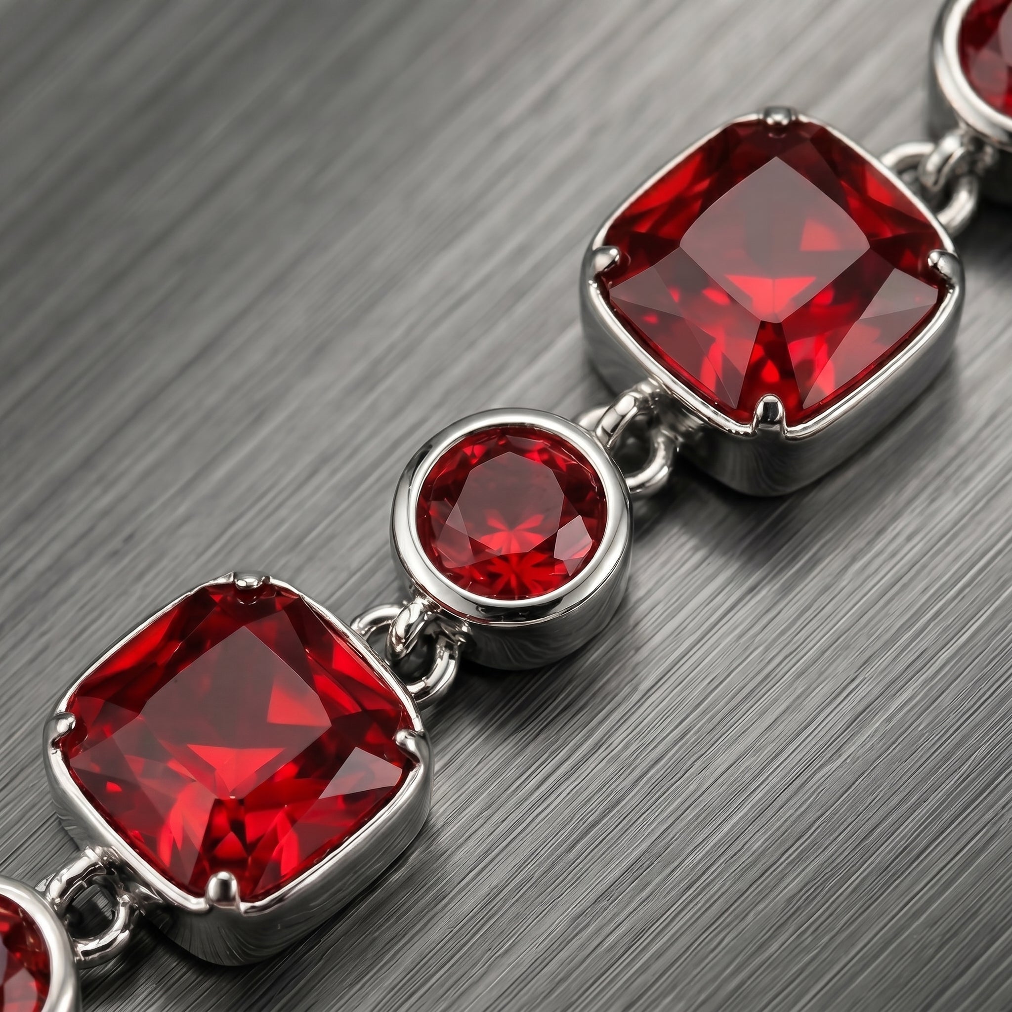 Radiant Red Crystal Link Bracelet in Polished Silver Finish