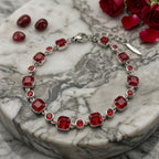 Radiant Red Crystal Link Bracelet in Polished Silver Finish