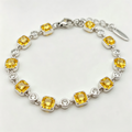 Golden Yellow Crystal Link Bracelet in Polished Silver Finish