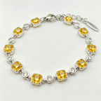 Golden Yellow Crystal Link Bracelet in Polished Silver Finish