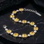 Golden Yellow Crystal Link Bracelet in Polished Silver Finish
