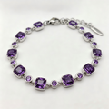 Elegant Purple Crystal Link Bracelet in Polished Silver Finish