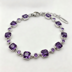 Elegant Purple Crystal Link Bracelet in Polished Silver Finish