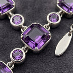 Elegant Purple Crystal Link Bracelet in Polished Silver Finish