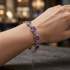 Elegant Purple Crystal Link Bracelet in Polished Silver Finish