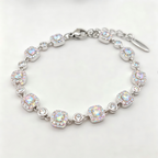 Iridescent Aurora Crystal Link Bracelet in Polished Silver Finish