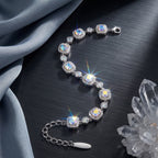 Iridescent Aurora Crystal Link Bracelet in Polished Silver Finish