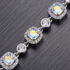 Iridescent Aurora Crystal Link Bracelet in Polished Silver Finish