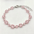 Soft Pink Crystal Link Bracelet in Polished Silver Finish