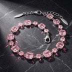 Soft Pink Crystal Link Bracelet in Polished Silver Finish
