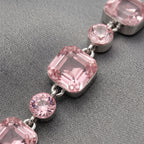 Soft Pink Crystal Link Bracelet in Polished Silver Finish