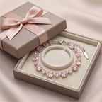 Soft Pink Crystal Link Bracelet in Polished Silver Finish