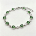 Fresh Green Crystal Link Bracelet in Polished Silver Finish