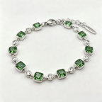 Fresh Green Crystal Link Bracelet in Polished Silver Finish