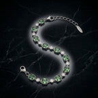 Fresh Green Crystal Link Bracelet in Polished Silver Finish