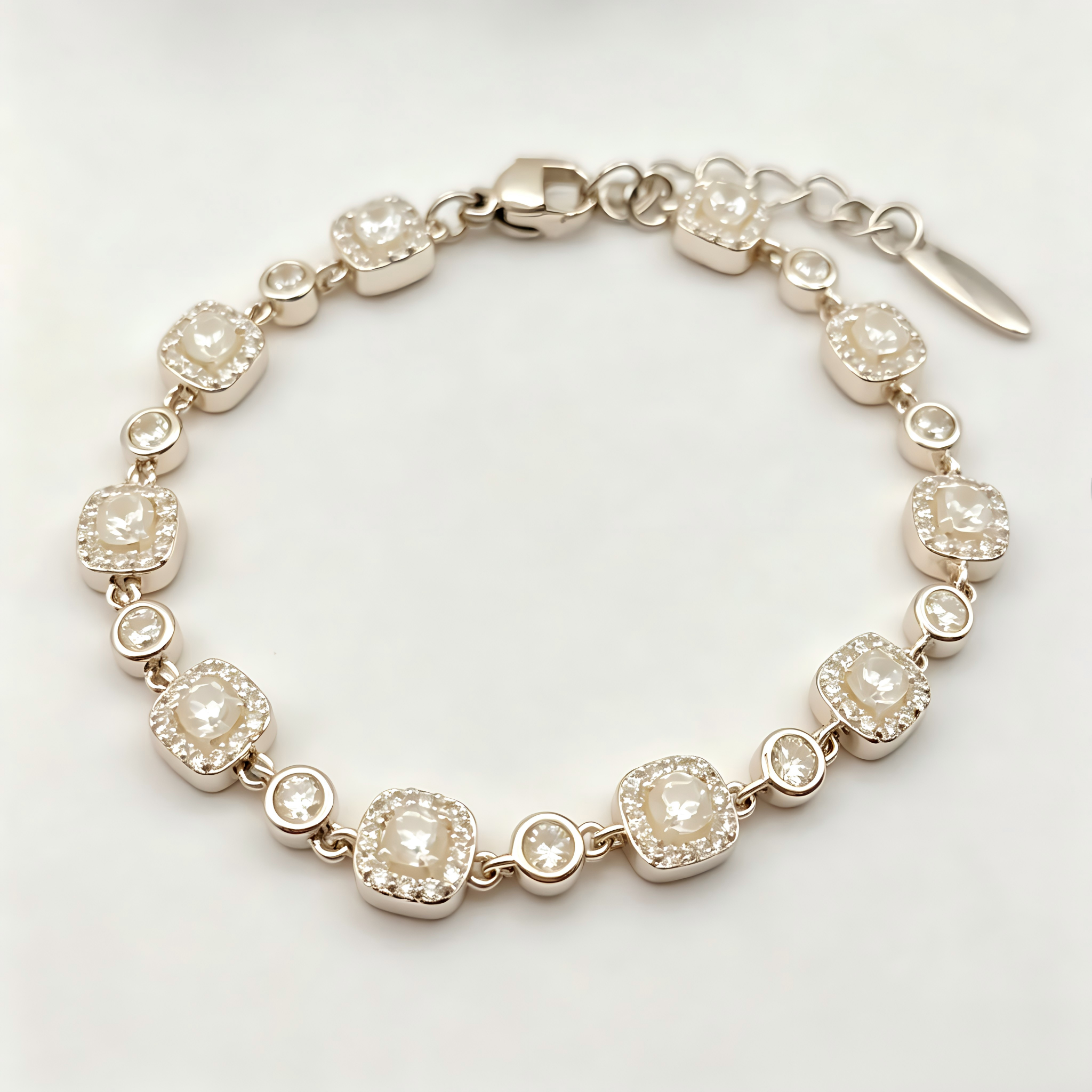 Champagne Crystal Halo Link Bracelet in Warm Gold Finish