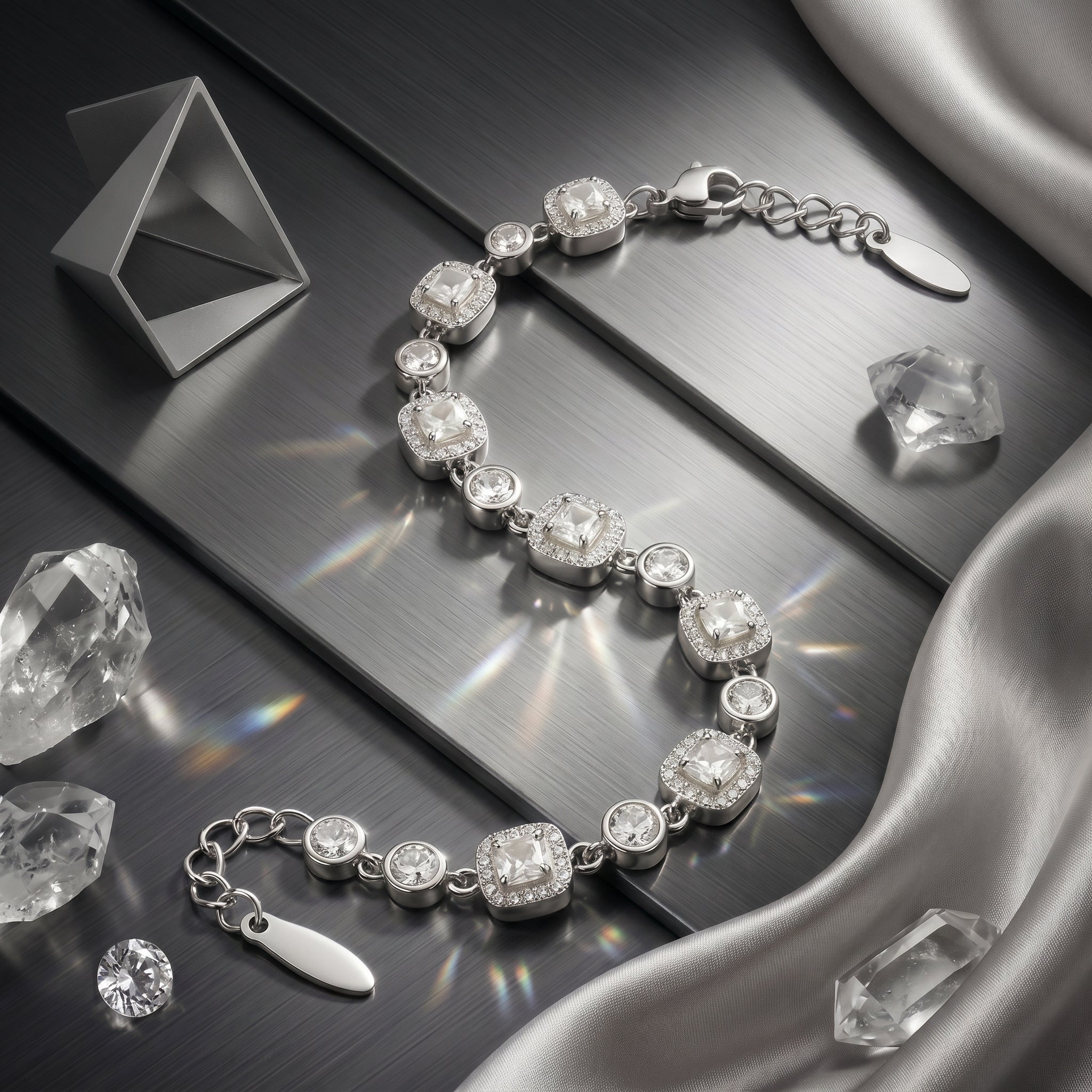 Champagne Crystal Halo Link Bracelet in Warm Gold Finish