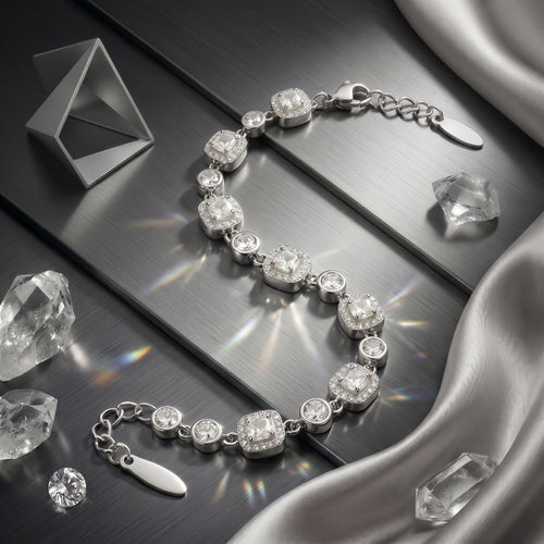 Champagne Crystal Halo Link Bracelet in Warm Gold Finish